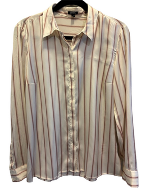 Express Women’s Portofino Cream/Pink Striped Button-Up Blouse Shirt - Size M